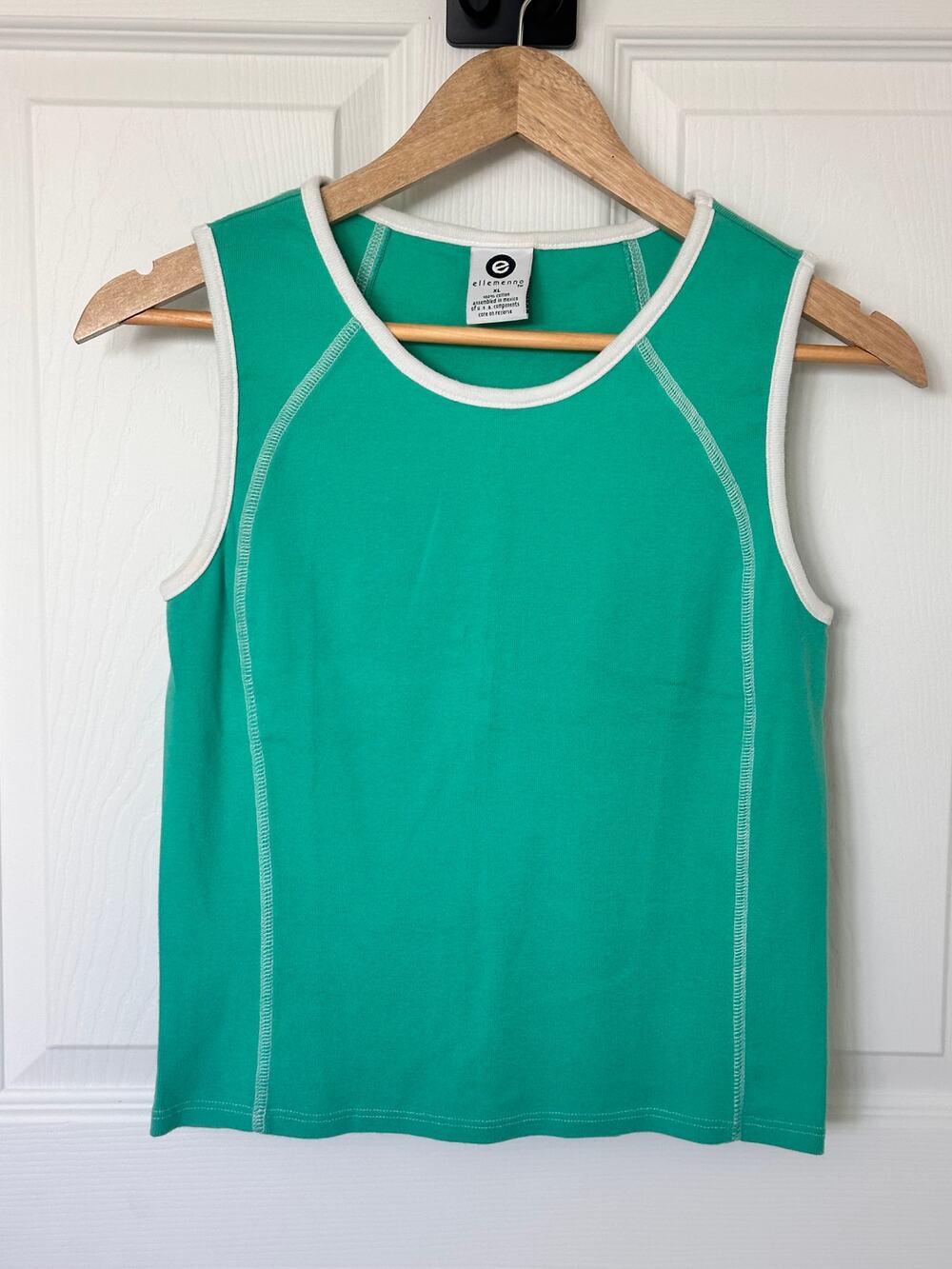 Vintage Y2K Ellemenno XL Green White Contrast Trim Sleeveless Tank Top